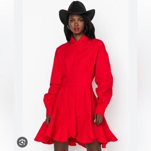 AKIRA PLEATED RED SHIRT DRESS, S